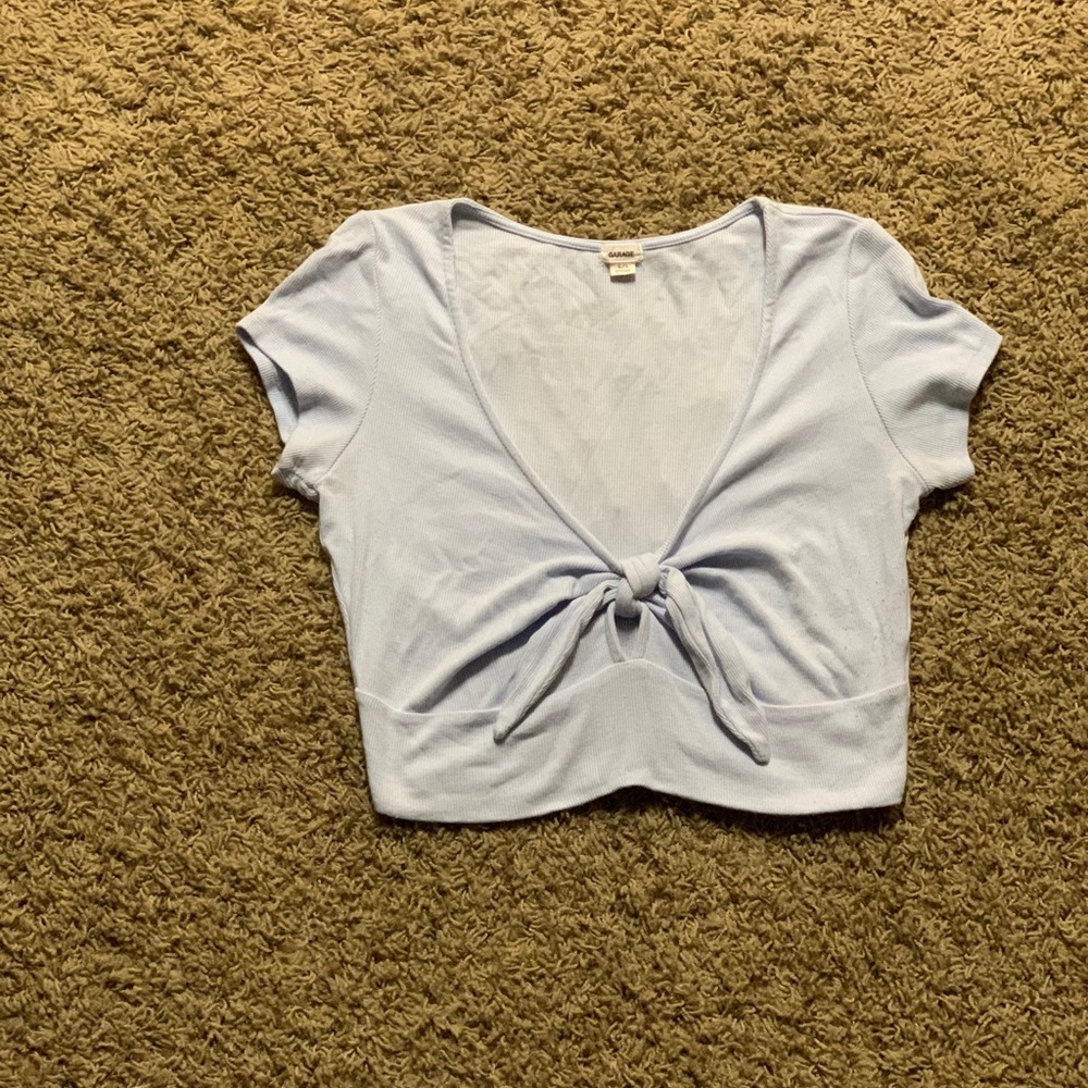 light blue crop top with bow